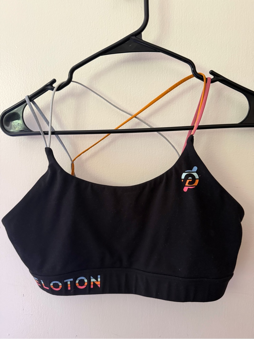 Peloton Black Sports Bra with Multicolor Thin Crisscross Straps